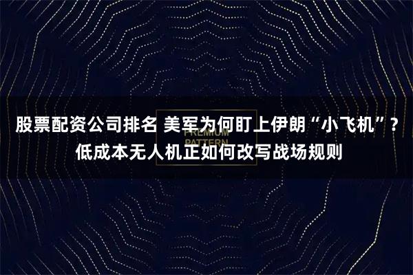 股票配资公司排名 美军为何盯上伊朗“小飞机”？ 低成本无人机正如何改写战场规则